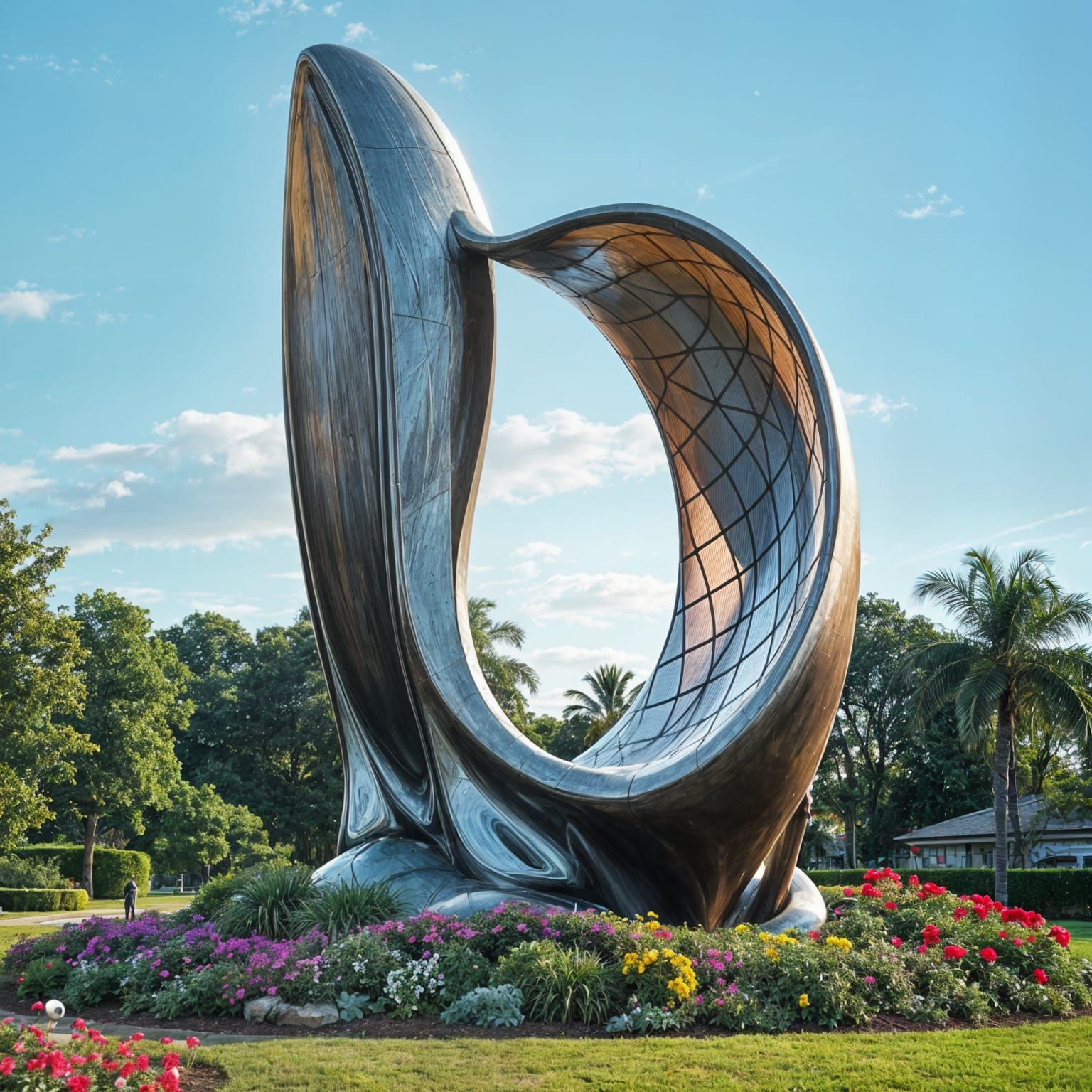 Abstract Surfboard Sculpture in a Park