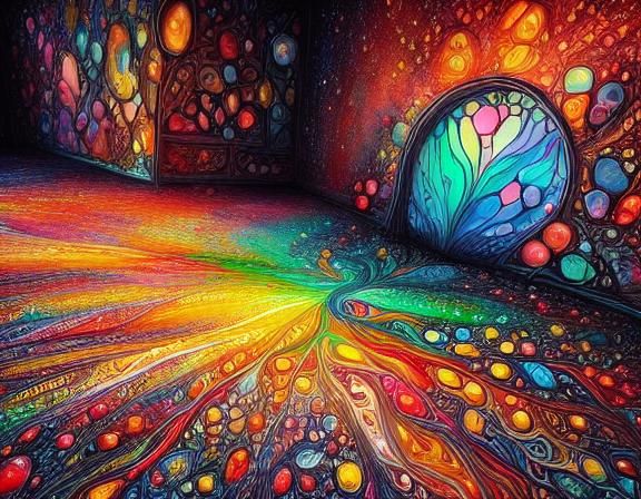 Stained Glass World Ablaze with Molten Metal