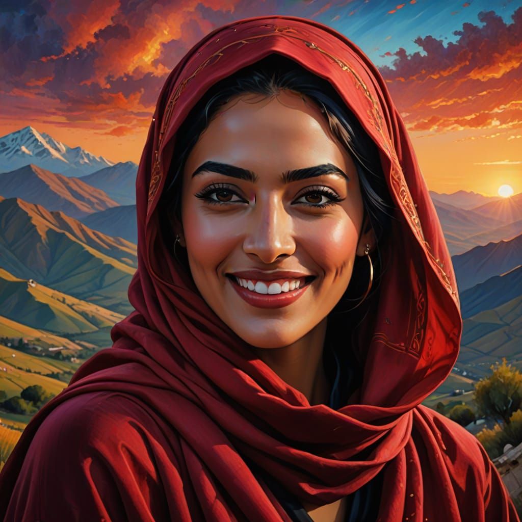 Stunning Young Muslim Woman in Elegant Red Velvet Hijab