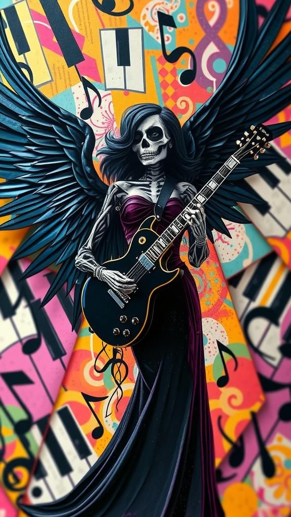 Hyper realism Sugar skull  Lady Death as a  gothic musician ...