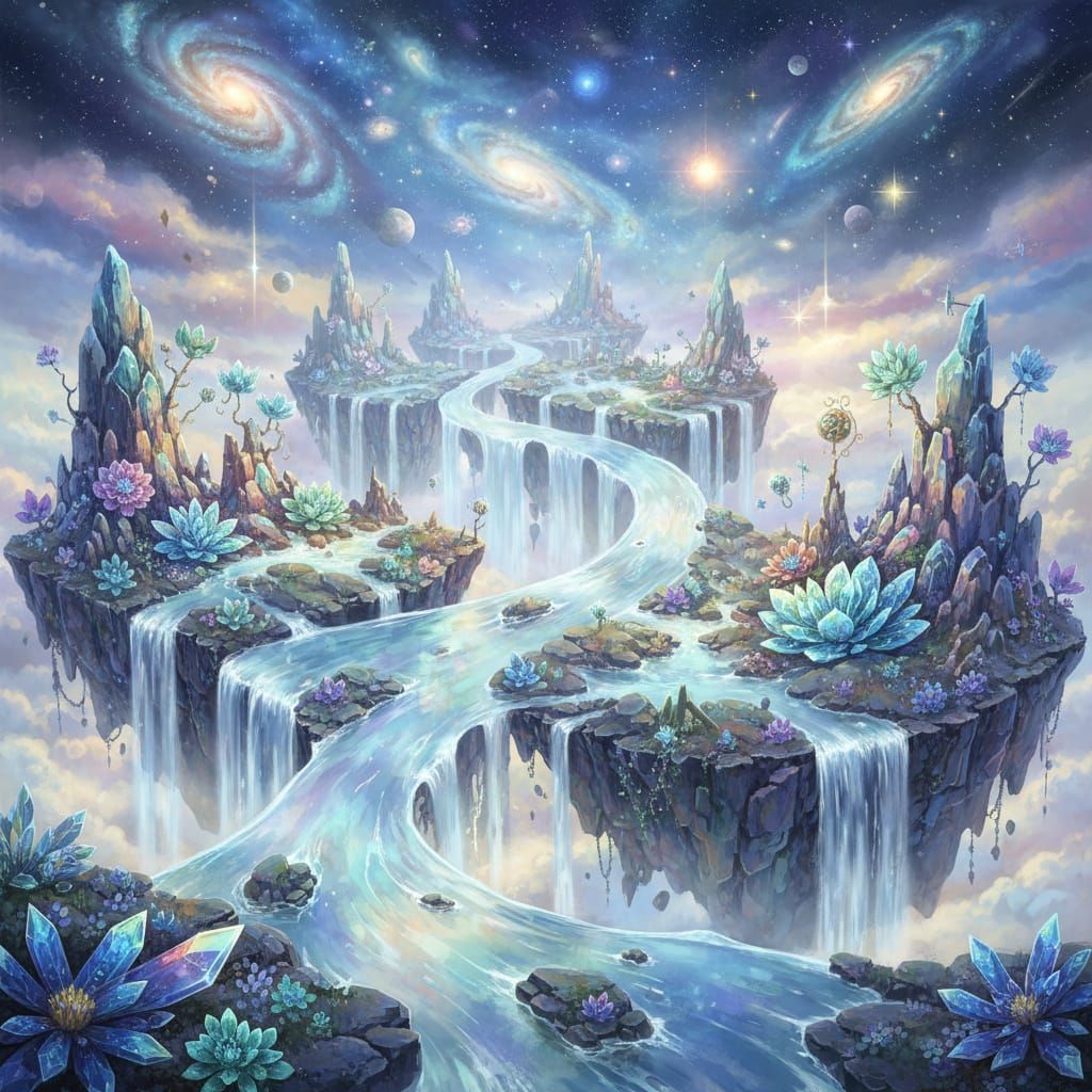Floating Islands and Crystal River in Ethereal Style