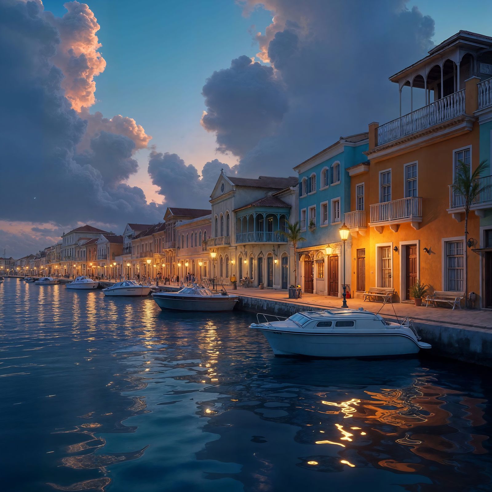 Dusk on Willemstad's Historic Waterfront, Caribbean Colonial...