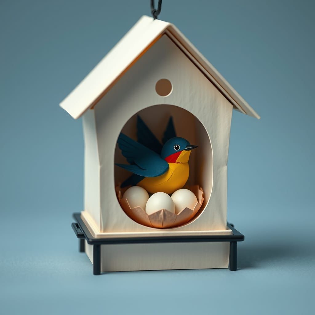 Birdhouse Inside Origami Swallow: Papercraft Style