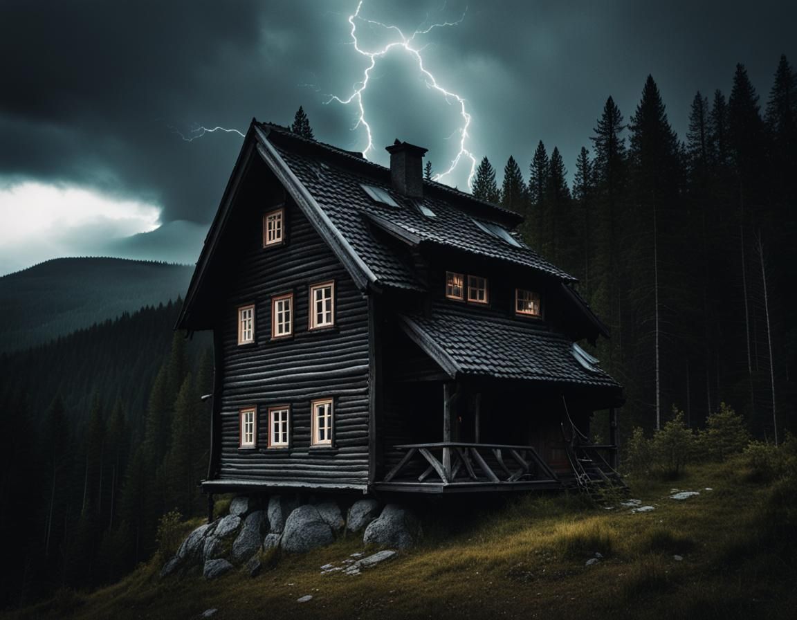 Swedish Mountain House Under a Stormy Night