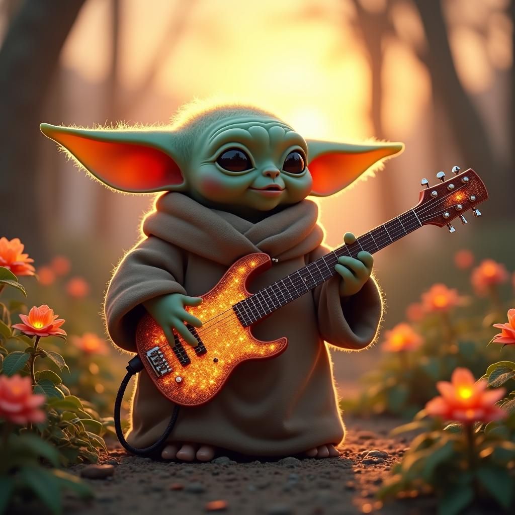 Baby Yoda's Sunset Serenade: A Matte Painting