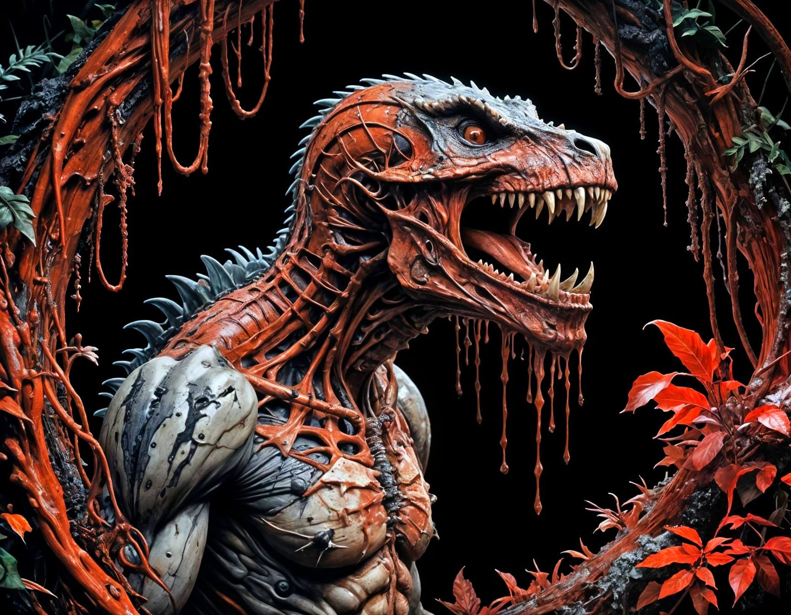 Grotesque Reptilian Horror in Decaying Jungle