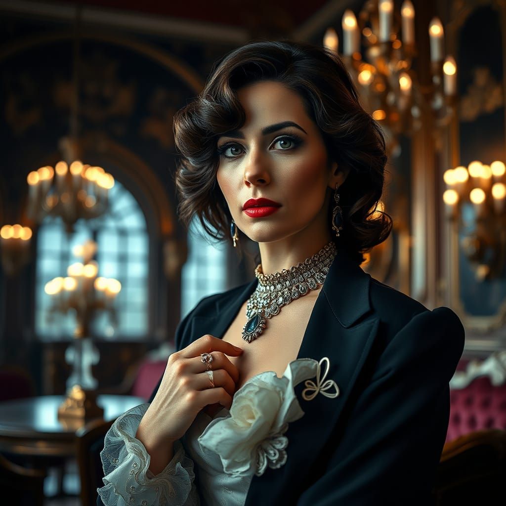 Hyperrealistic Portrait of a Beautiful Woman in Lavish Setti...