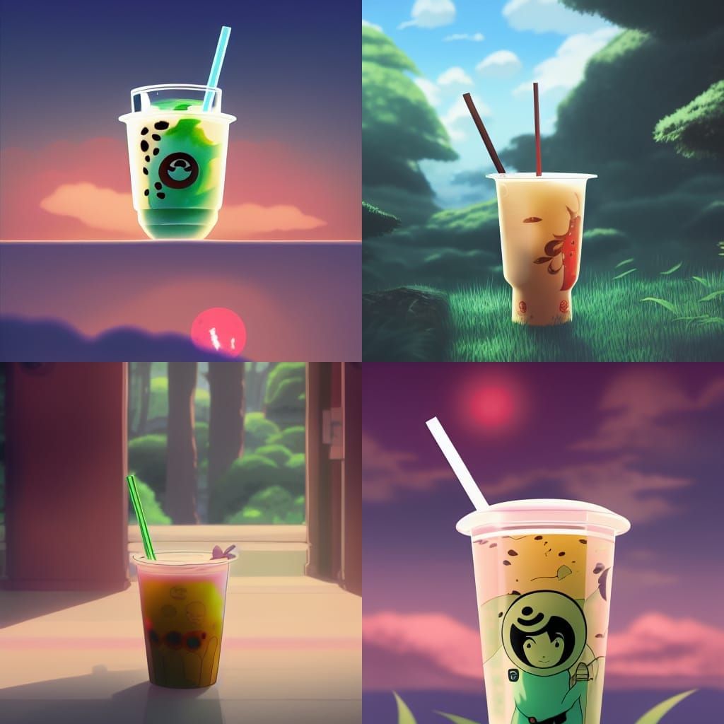 Boba Tea in Studio Ghibli Anime Style