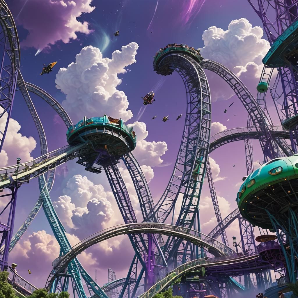 Hyper-Realistic Theme Park with Colossal Roller Coasters