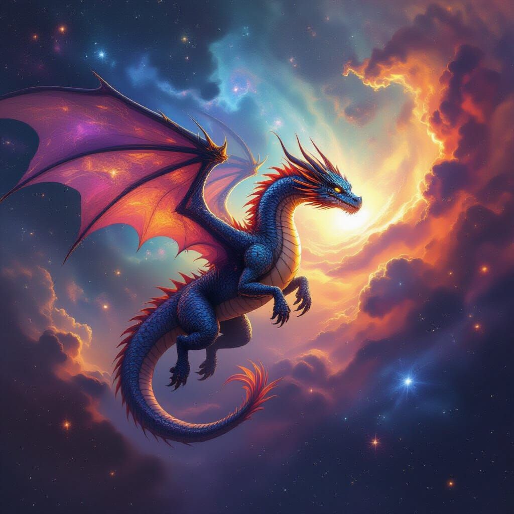 Majestic Dragon Soaring Through Cosmic Nebula