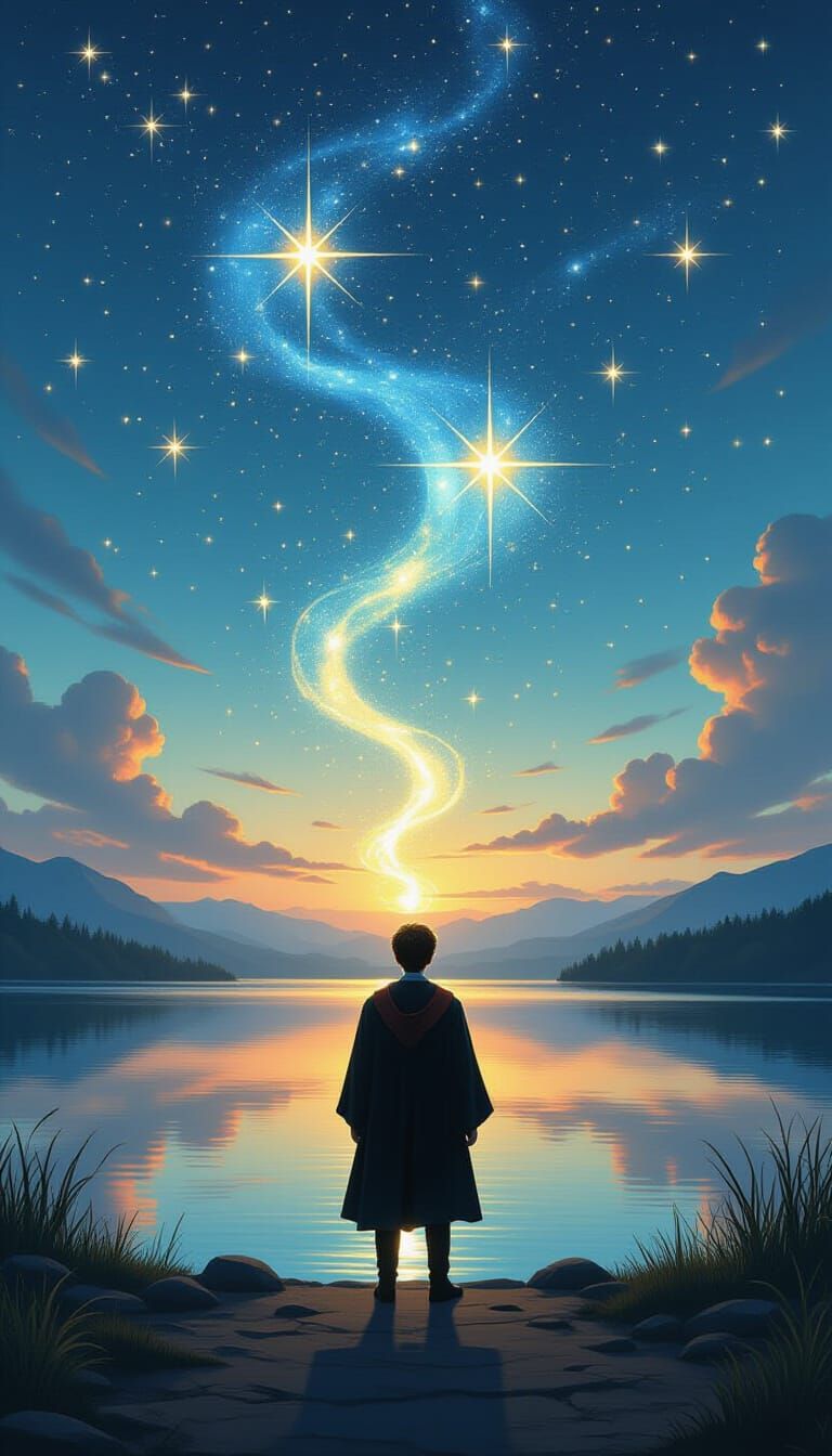 Astral Lights Reflecting off Lake in Salvador Dali Style