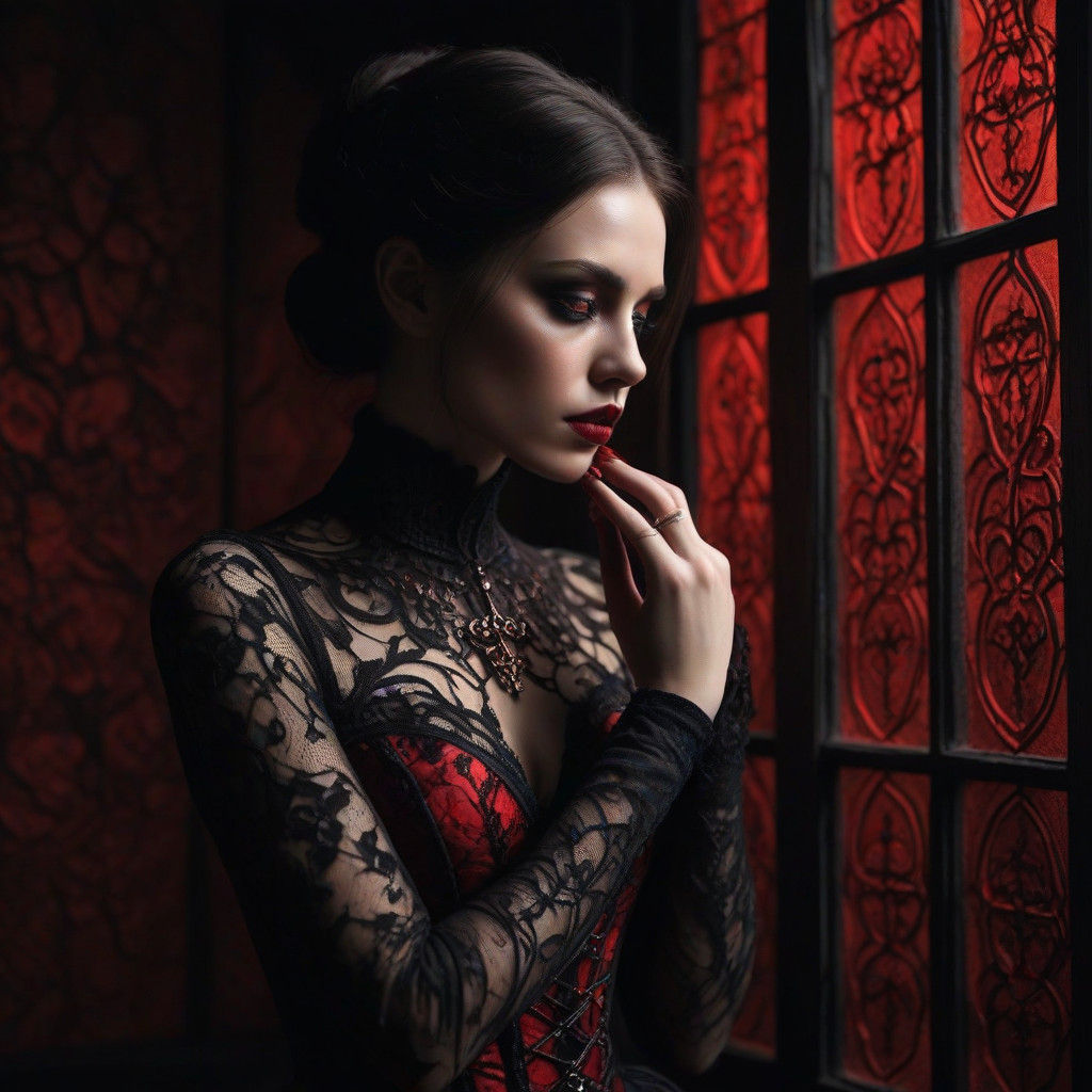 Gothic Woman Adorns Herself with Crimson Sand
