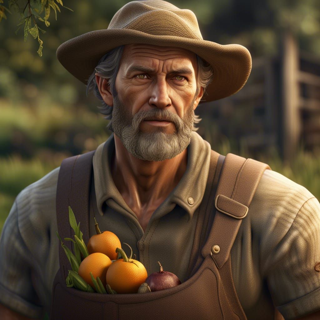 Hyperrealistic Farmer Portrait in 3D Game Style