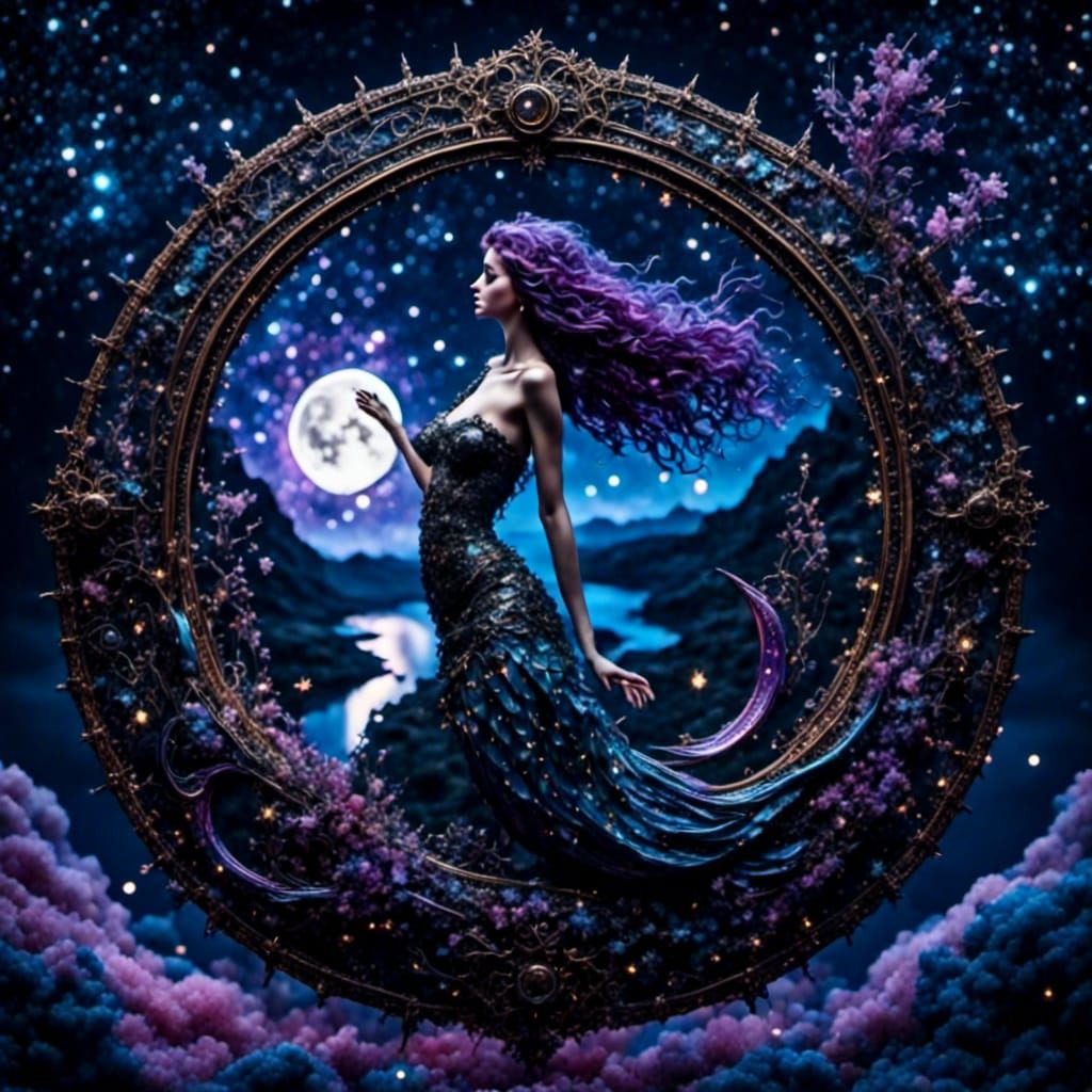 Steampunk Mermaid Under Starry Fantasy Night