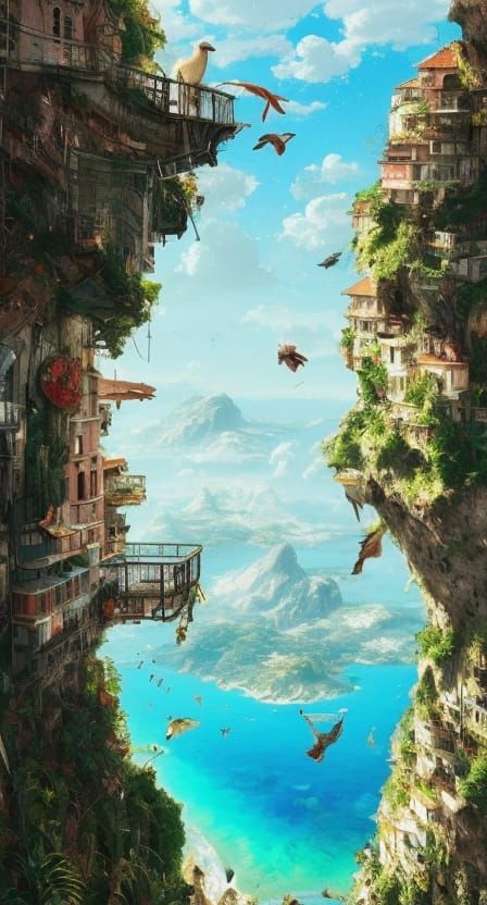 Epic Italian City on Mountain Beach: Digital Illustration