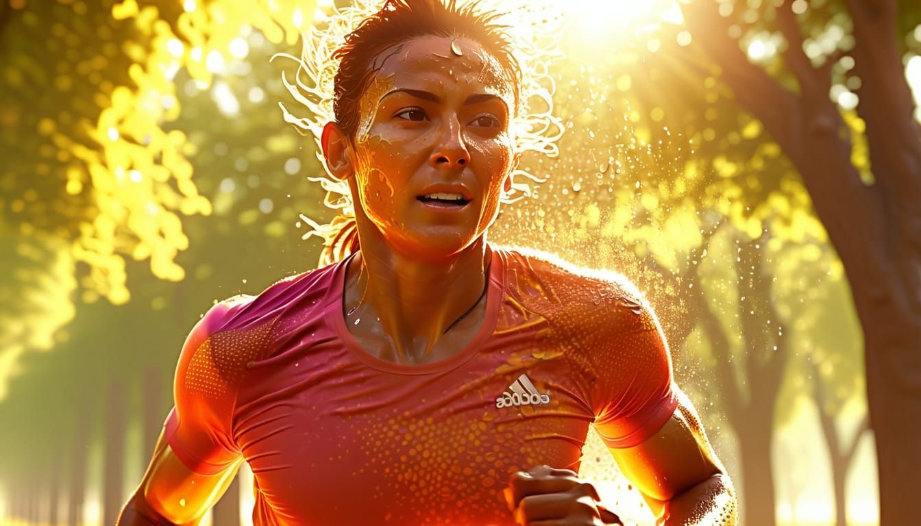 Athlete Running in Park: Vibrant Digital Art