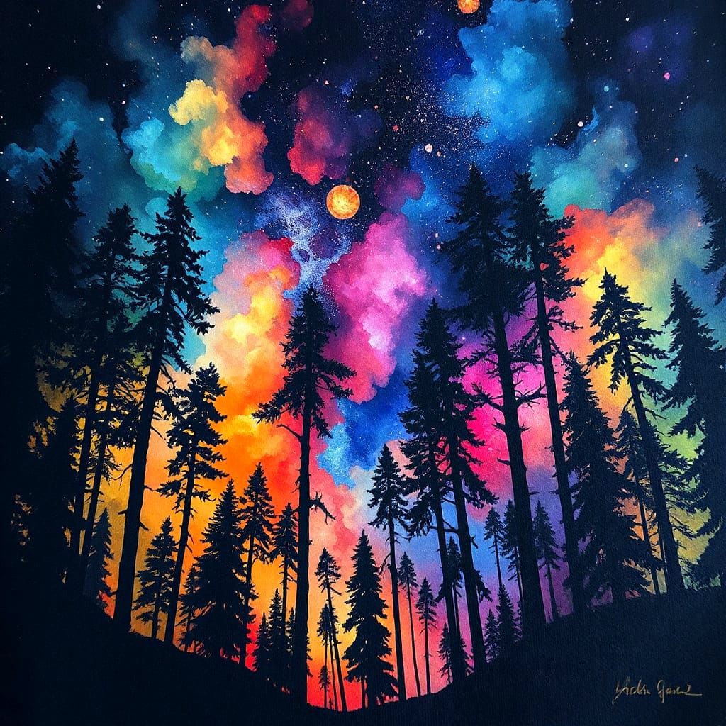 Magical Forest Night Sky in Alcohol Ink
