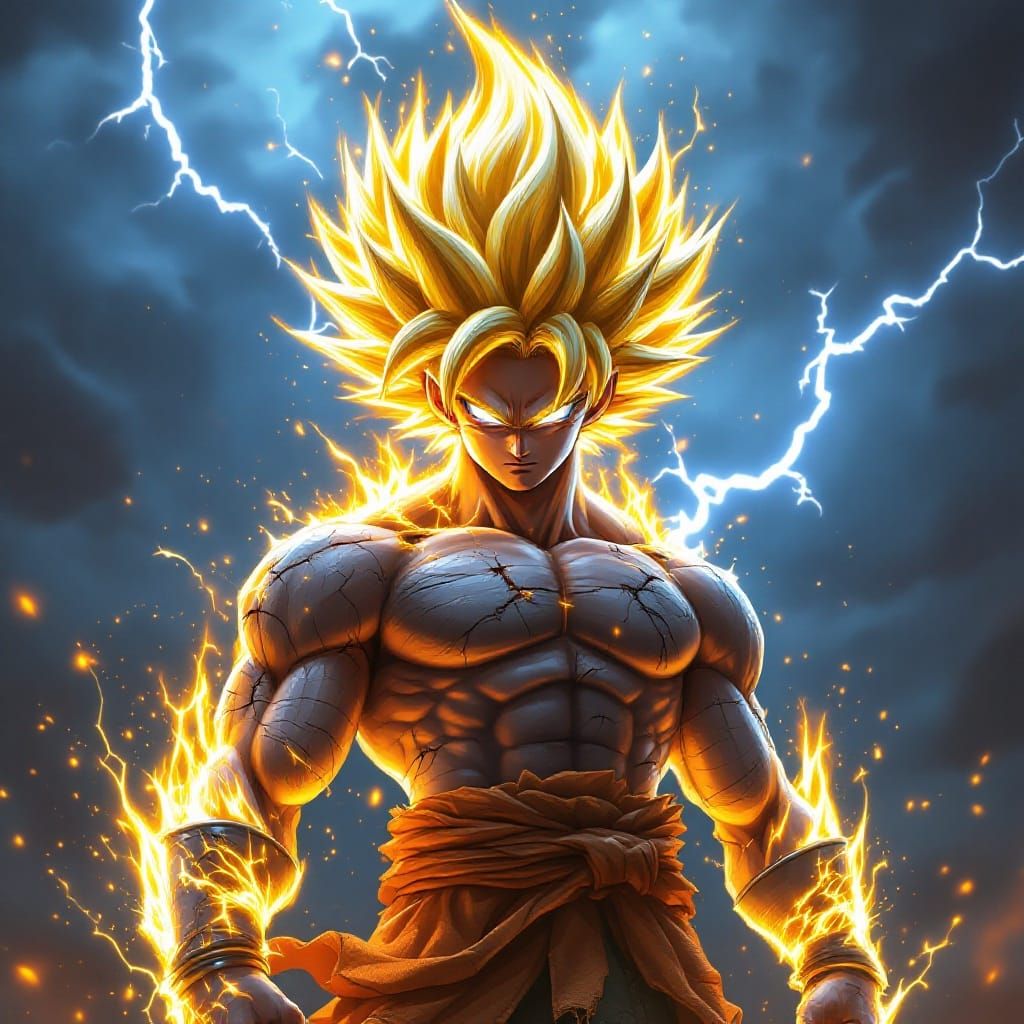 Cyberpunk-Inspired Anime Warrior Radiates Golden Energy