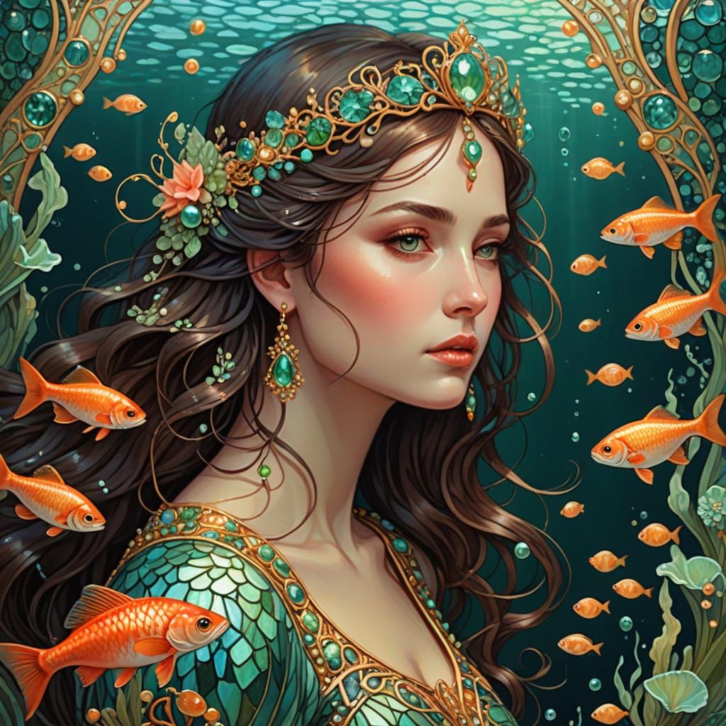 Majestic Mermaid Rides Sea Turtle in Vibrant Coral Reef Scen...