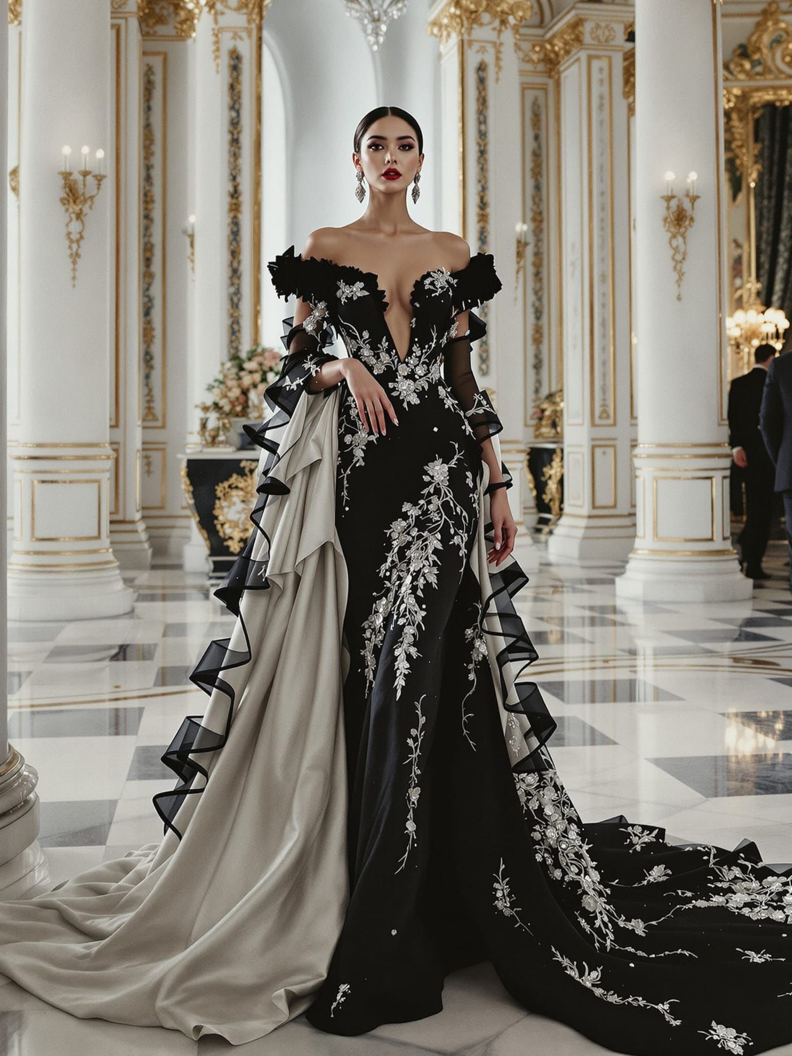 Elegant Model in Opulent Mansion: Art Nouveau Style