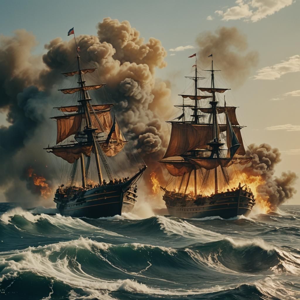 Epic Sea Battle in Cinematic Film Still