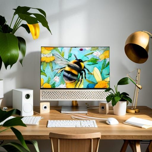 Bumble Bee PC Surrounded by Flowers