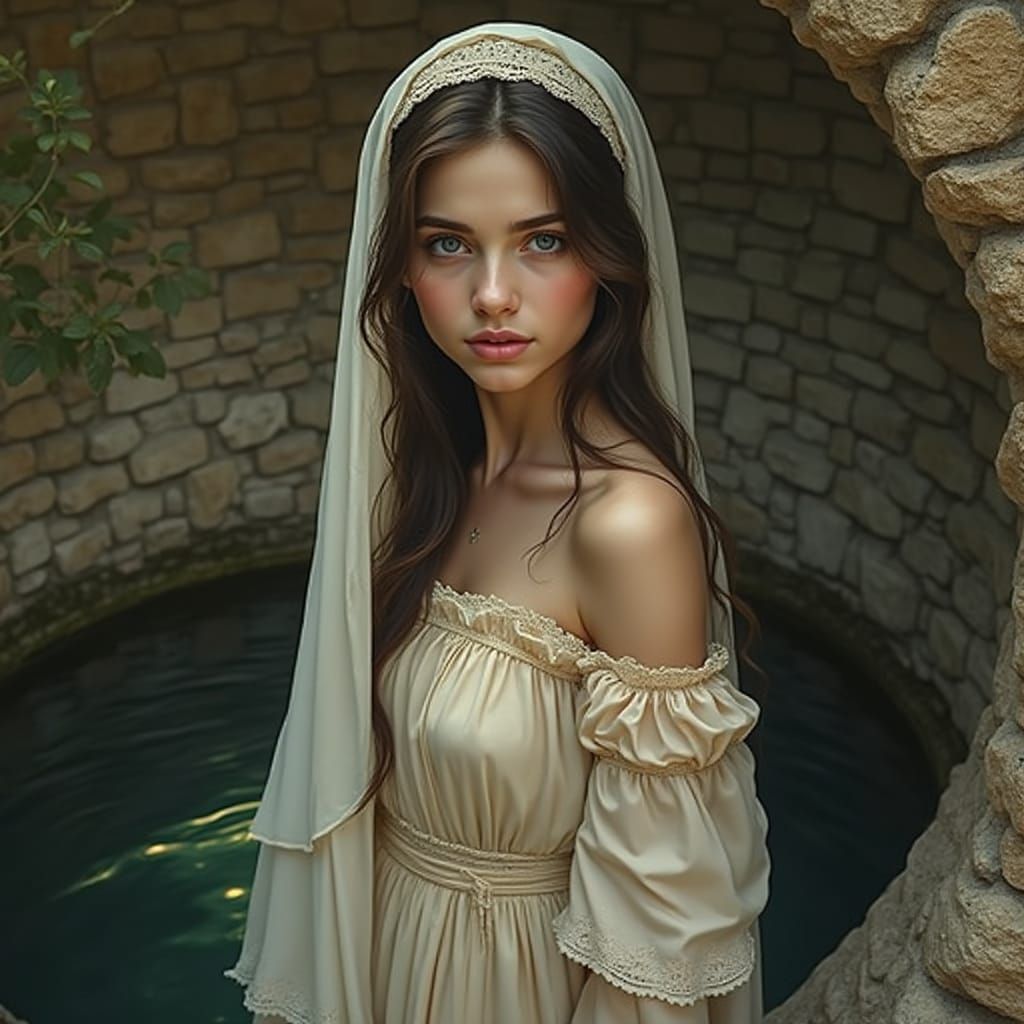 Young Jewish Woman at a Sunken Well in Golden Light