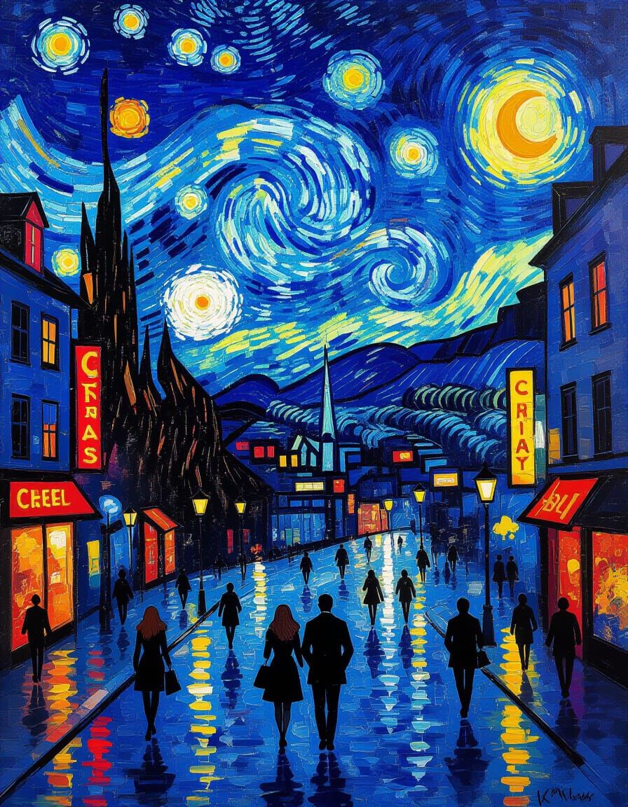 Cityscape at Dusk in Van Gogh Style