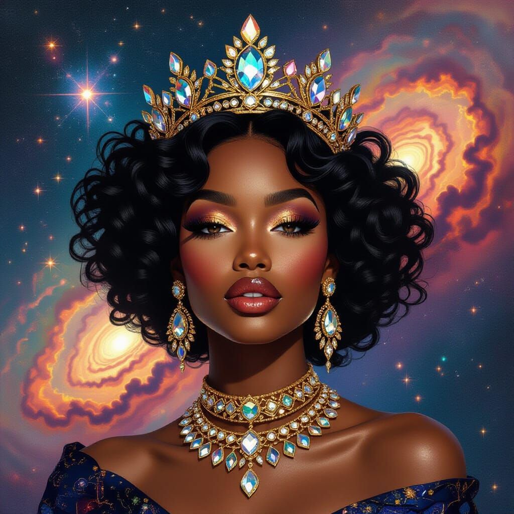 Stunning Woman with Crystal Crown in Vogue Style