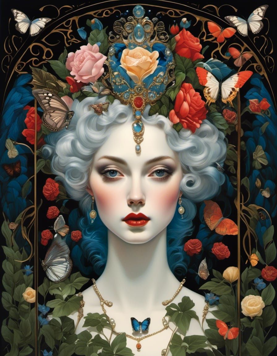 Baroque Ice Queen Vampire Portrait in Gouache Style