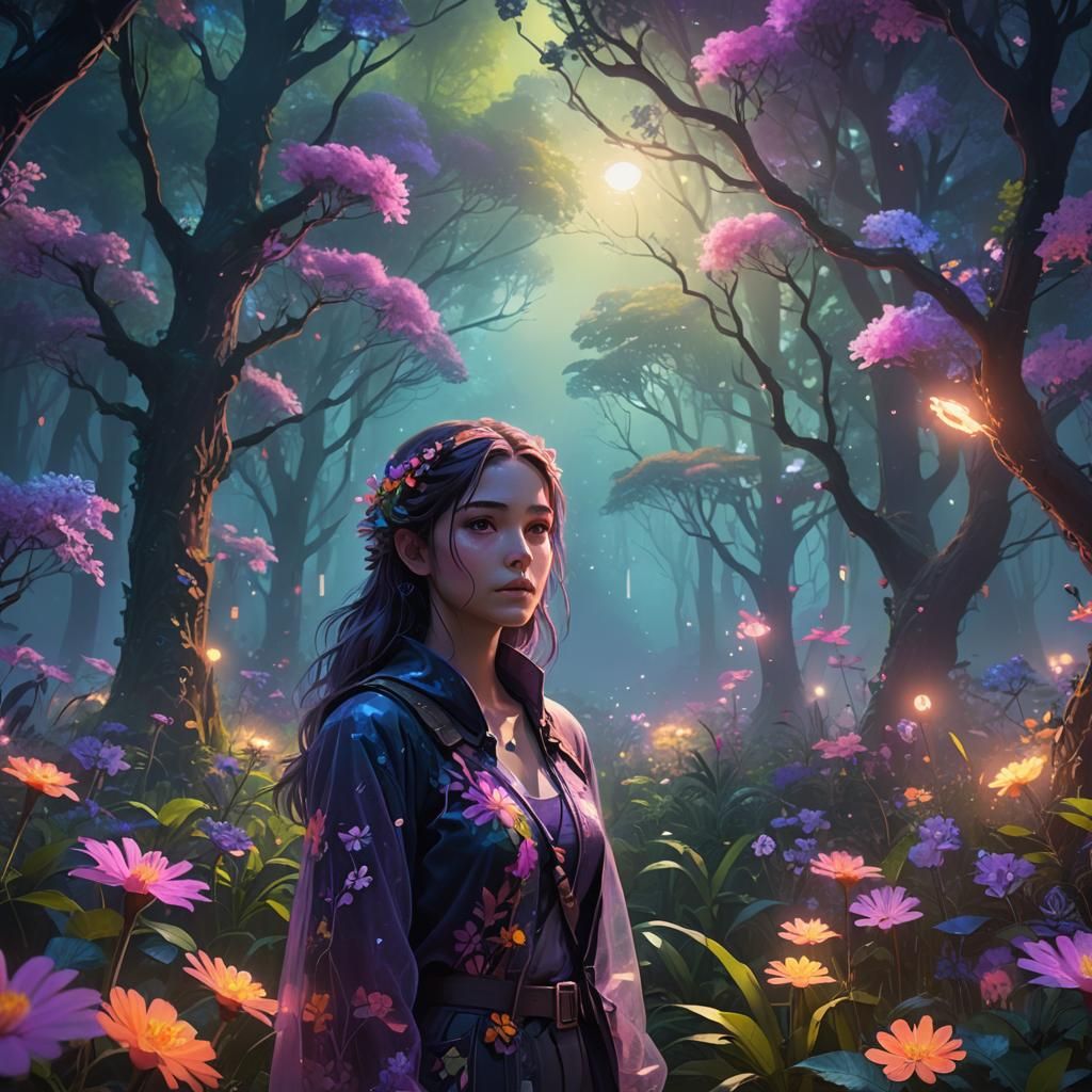 Neon Forest Fantasy Concept Art in Pastel Colors