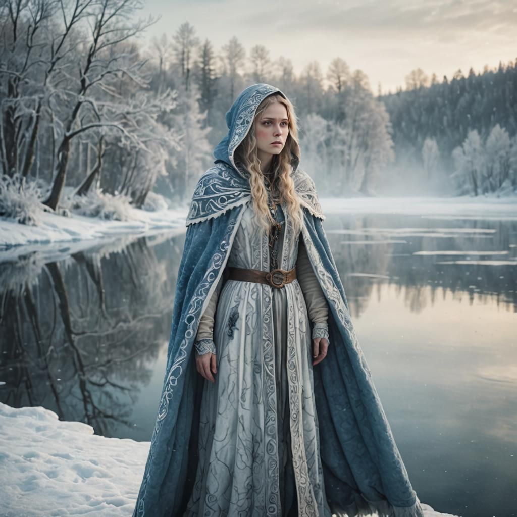 Giant Woman in Frozen Lake: Nordic Fantasy Art