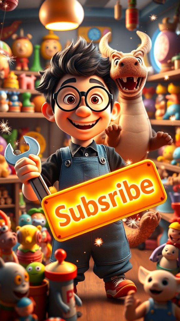 Whimsical Toy Workshop in Disney Pixar 3D Style