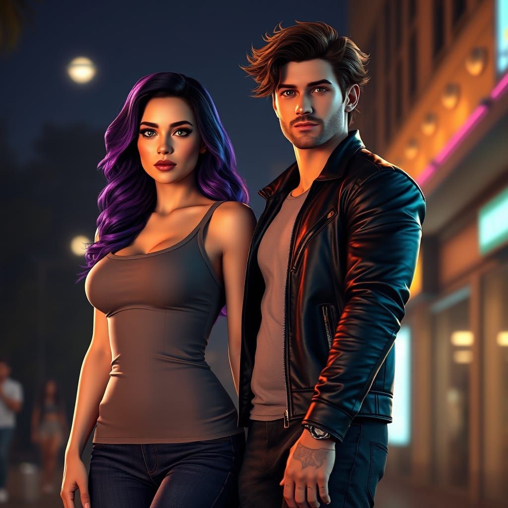 Epic Fantasy Couple in Cyberpunk Atmosphere