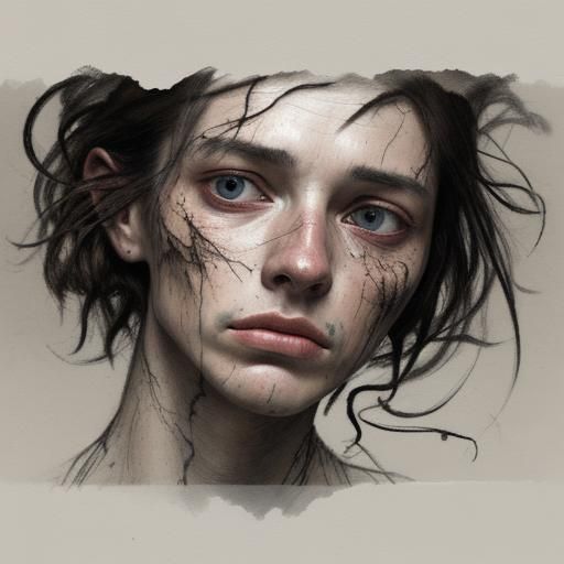 Distorted Portrait in Expressive Sketch Art Style