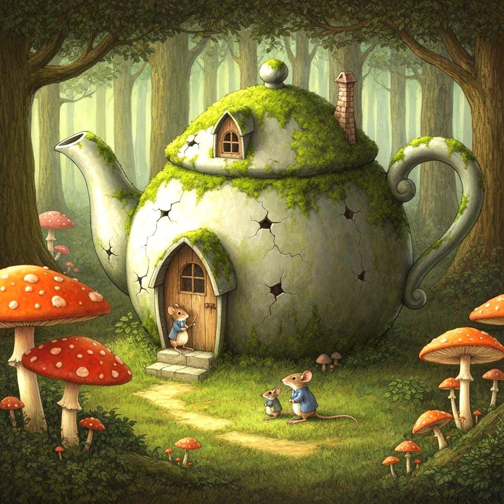 Mice Family Cottage in Giant Teapot Forest