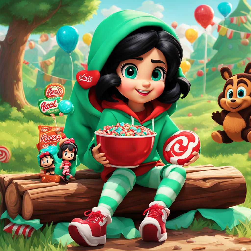 Vanellope in 3D Candyland with Kool-Aid Waterfall