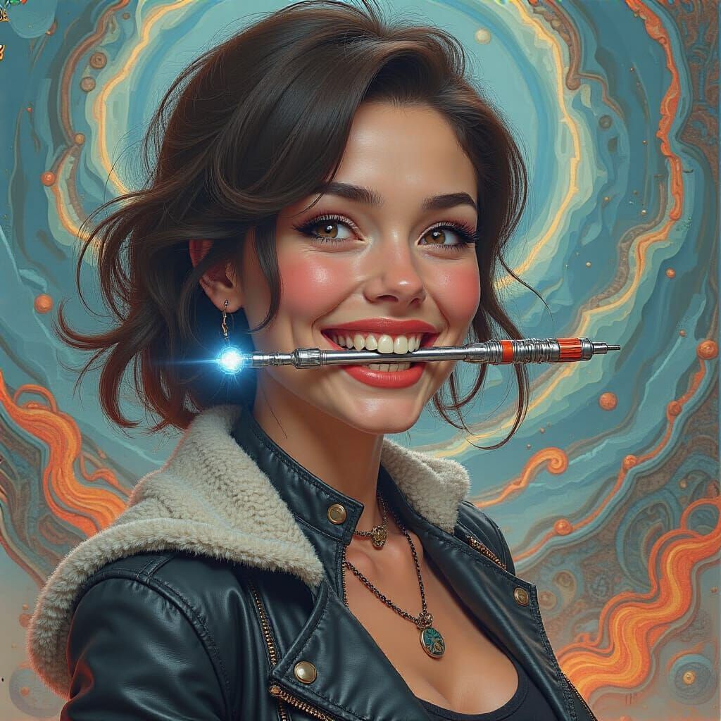 Woman with Sonic Screwdriver in Teeth, Matte Painting