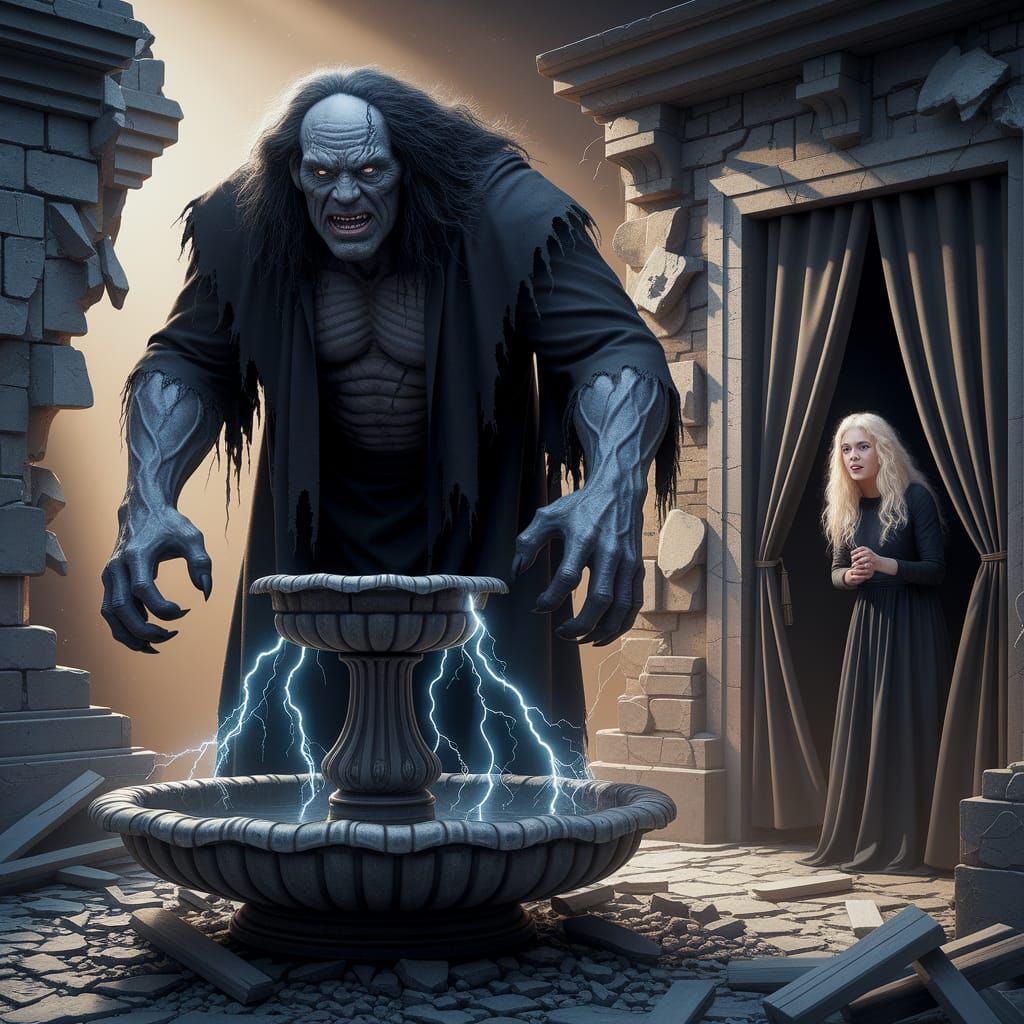 Terrifying Dark Giant Looms Over Shattered Fountain