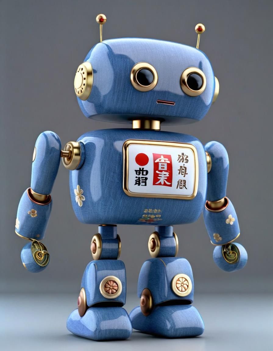 Cute cgi 3d hd Japanese  cloisonné denim porcelain robot  aw...