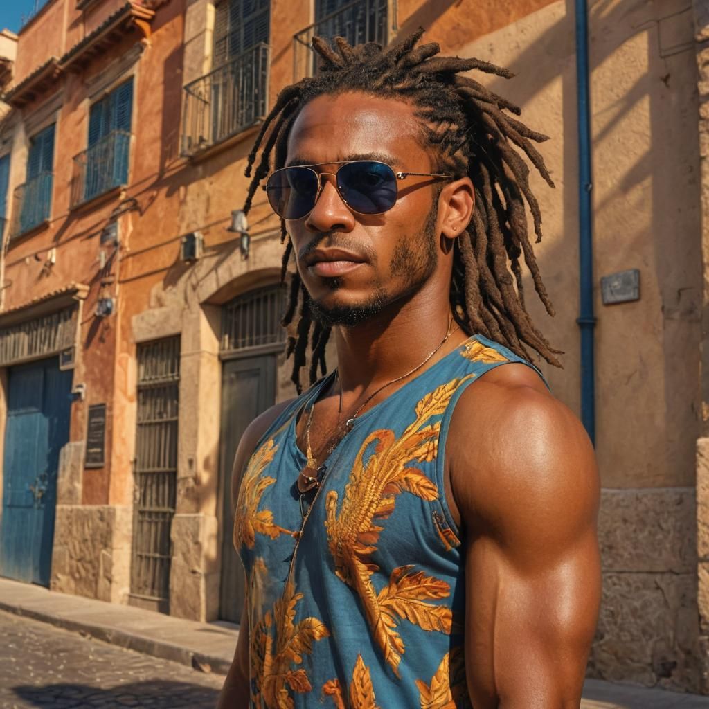 African American Man in Spain: Oil Painting Digital Art