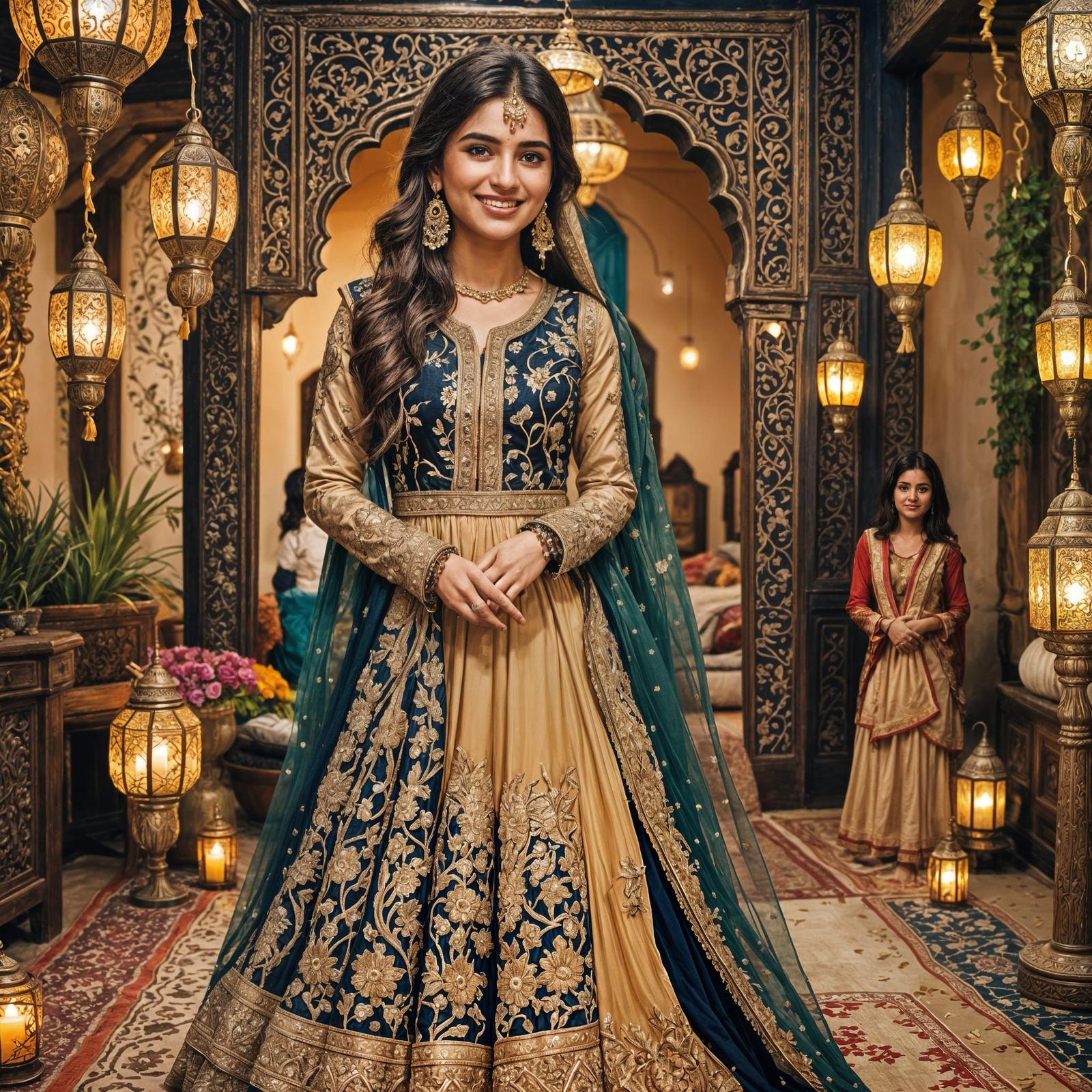 Pakistani Girl in Anarkali Dress at Mehndi Celebration