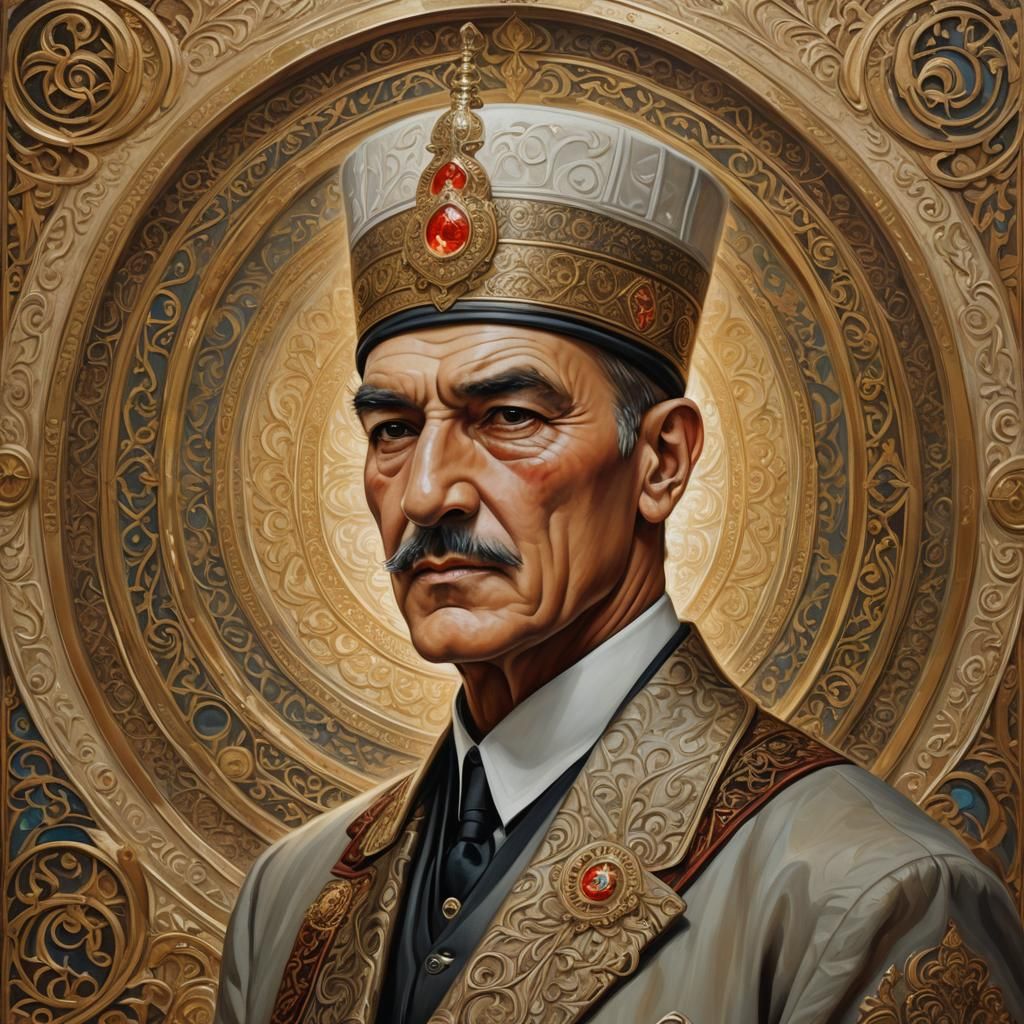 Atatürk Portrait in Ottoman Mystical Oil Painting Style