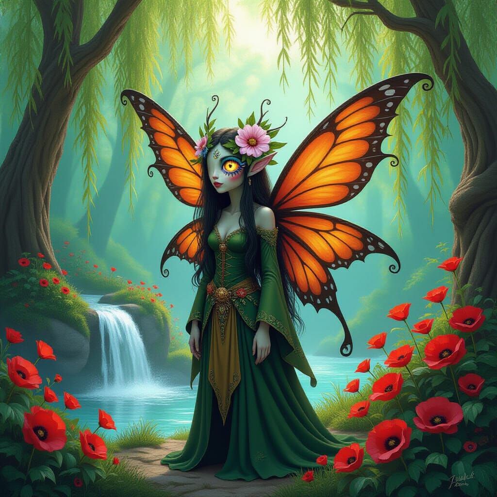 One-Eyed Woodland Being with Shadow Wings in Enchanted Fores...