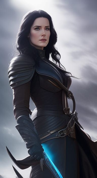 Yennefer in Intricate Black Armor, Digital Illustration