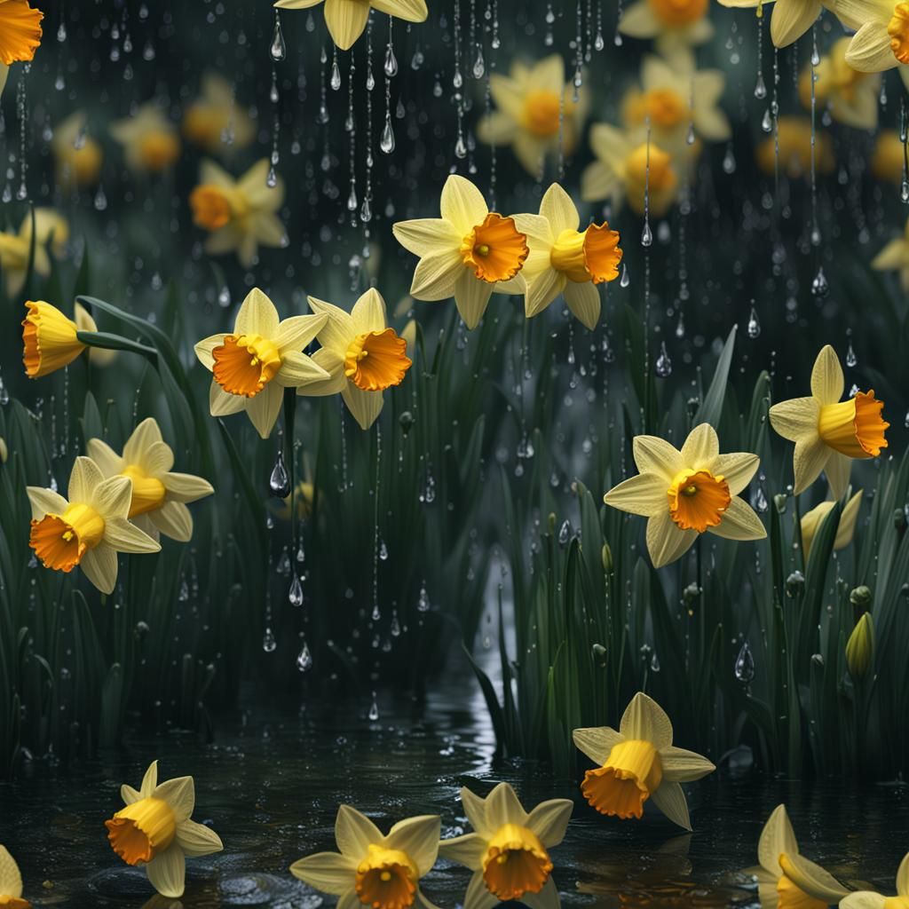 Raindrops on Daffodils: Detailed Matte Painting