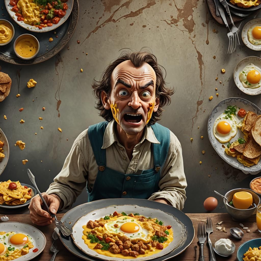 Frightened Scrambled Eggs and Omelette: Fantasy Art