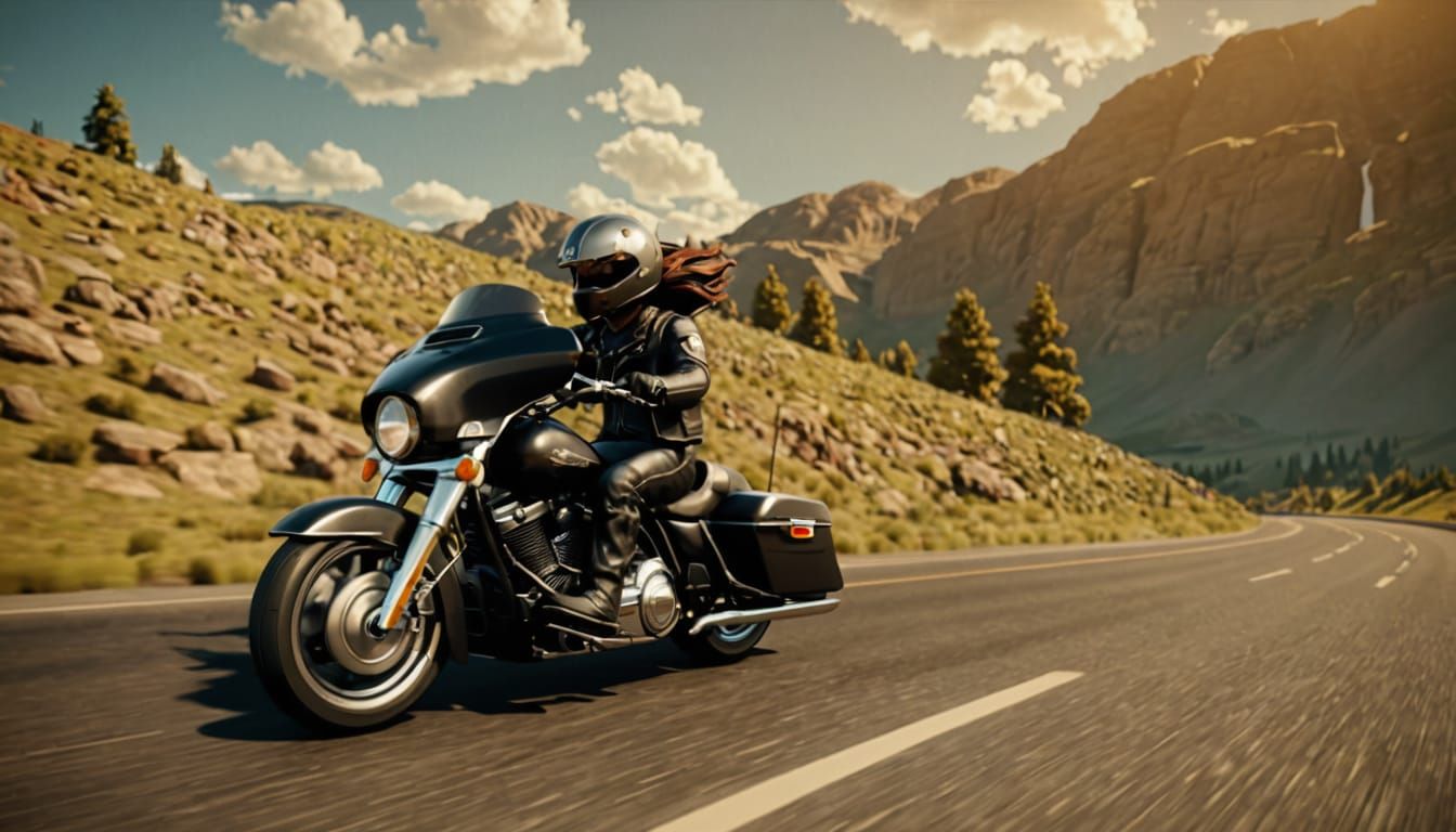 Miniature Biker Cruises Sunny Highway in Epic 3D Style