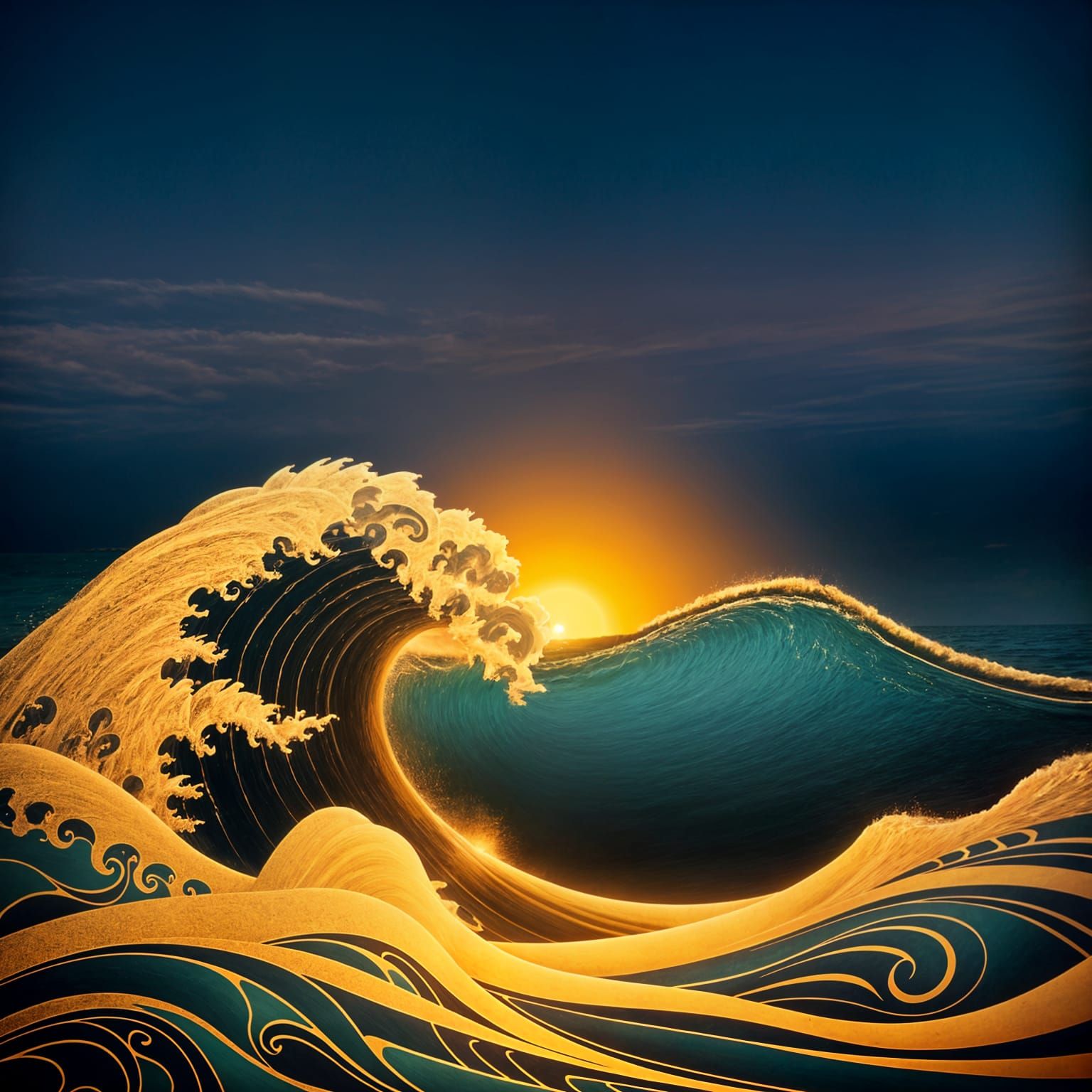 Glamorous Art Deco Waves Illuminated by Backlight
