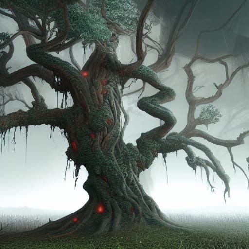 Detailed Matte Painting of a Scary Tree